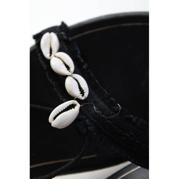 Aquazzura Womens Cowrie Shell Suede Fringe Flat Lace Up Sandals Black 36.5 6.5 - Picture 7 of 7